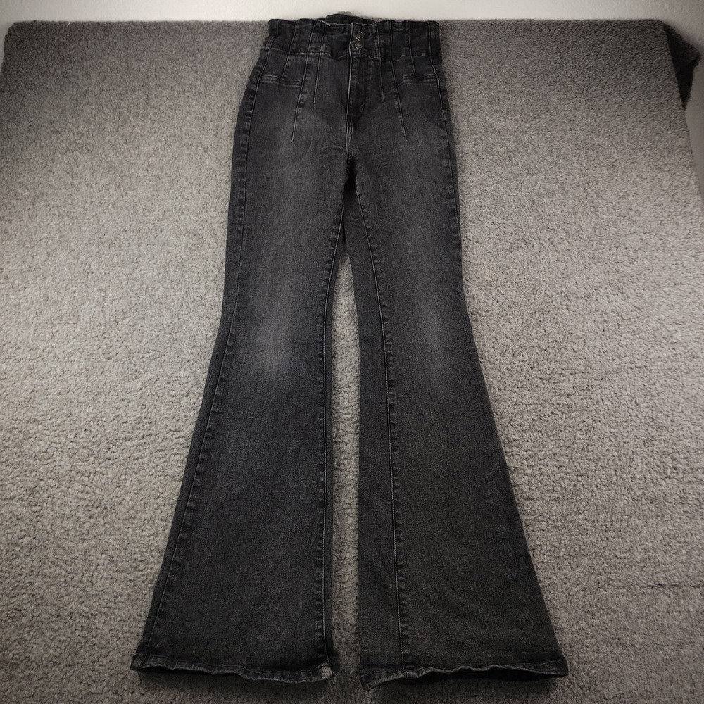 Free People Cotton Jeans Sz 29x32 High Rise Corset Flare Black